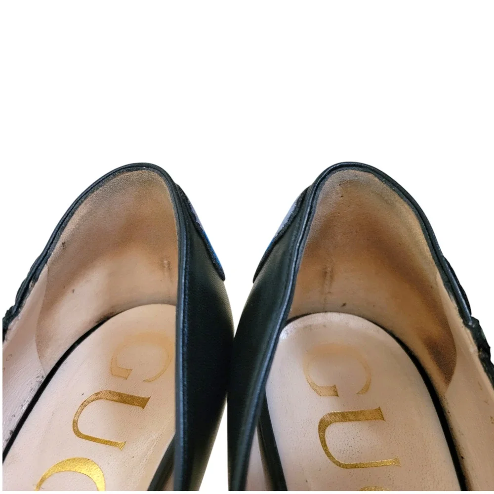 Gucci Floral Ophelia Black Leather Heels Embroidered Pointed Toe Pumps 36.5 6.5